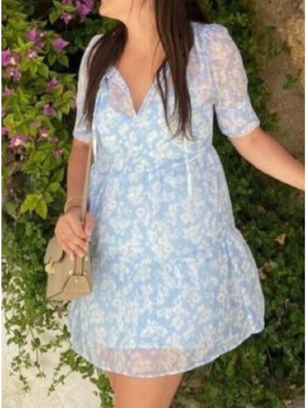 ABERCROMBIE blue white floral short sleeve mini dress sz XS NWT